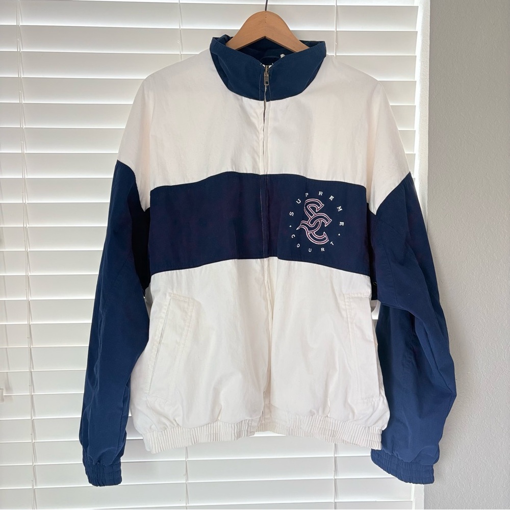 Vintage 90s Nike Supreme Court Full Zip Windbreaker Jacket White Navy Men Size L